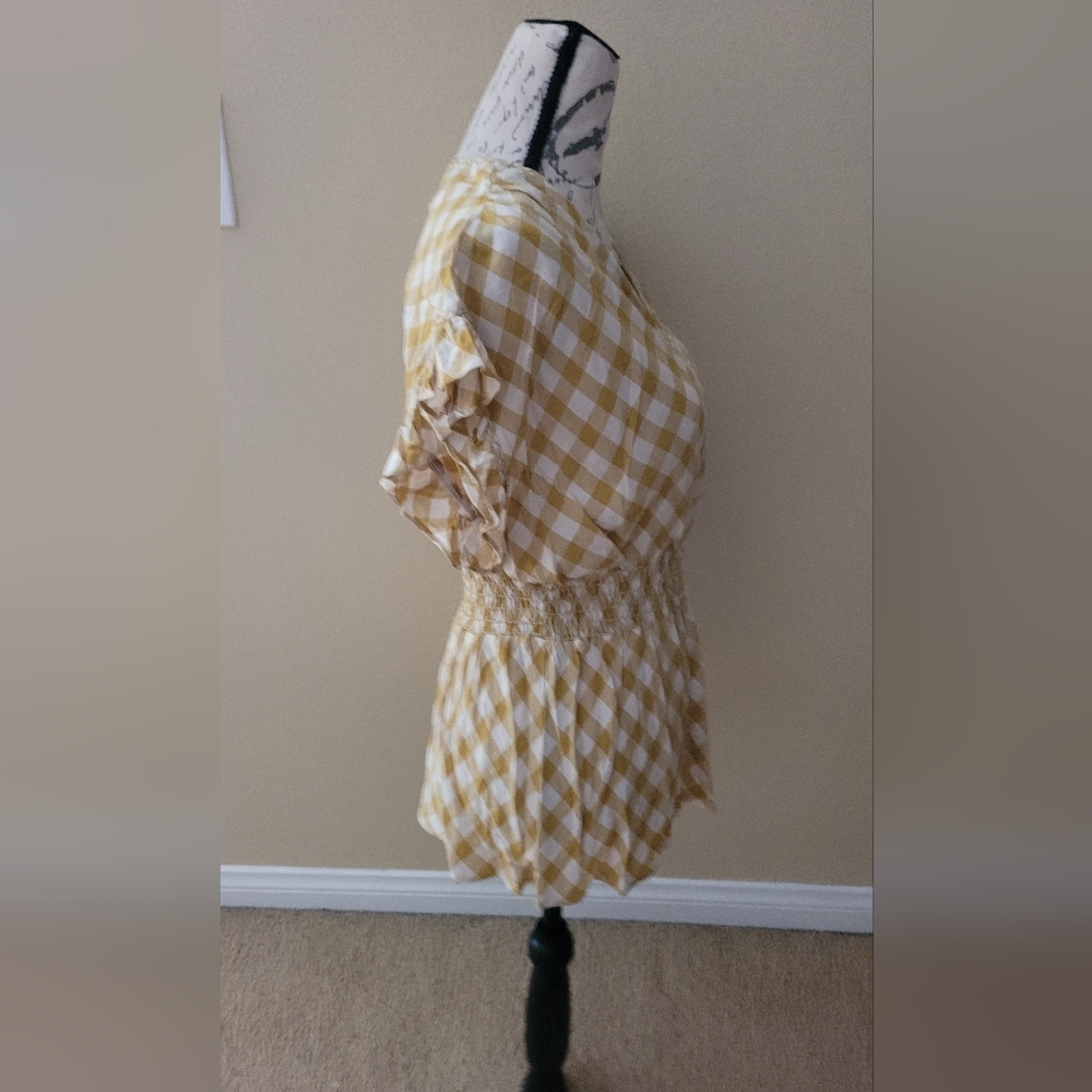 Max Studio Yellow Gingham Blouse - image 5